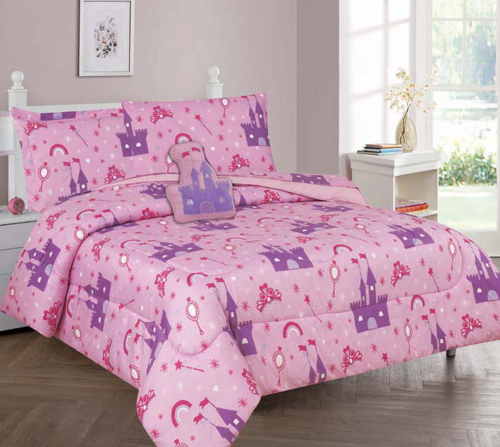 New 6 PC Twin Size Kids/GIRLS Bed In A Bag Comforter Set Light Purple Butterfly 