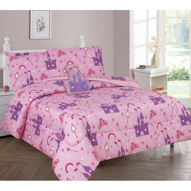 Full Princess Palace Aqua Mint Bed In A Bag Comforter Set W Fitted Sheet And Pillowcases With A Toy Pillow Girls Walmart Com Walmart Com