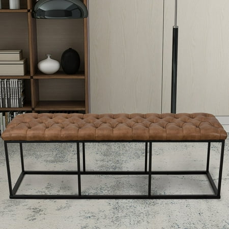52.25&#34; Draper Large Decorative Bench with Button Tufting Light Brown Faux Leather - HomePop