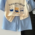 thumbnail image 6 of KPOPLK First Birthday Baby Boy outfit Summer Casual Crew Neck Waffle Knit Shirt Infant Clothes + Shorts Set(11-12 Years,Blue), 6 of 6