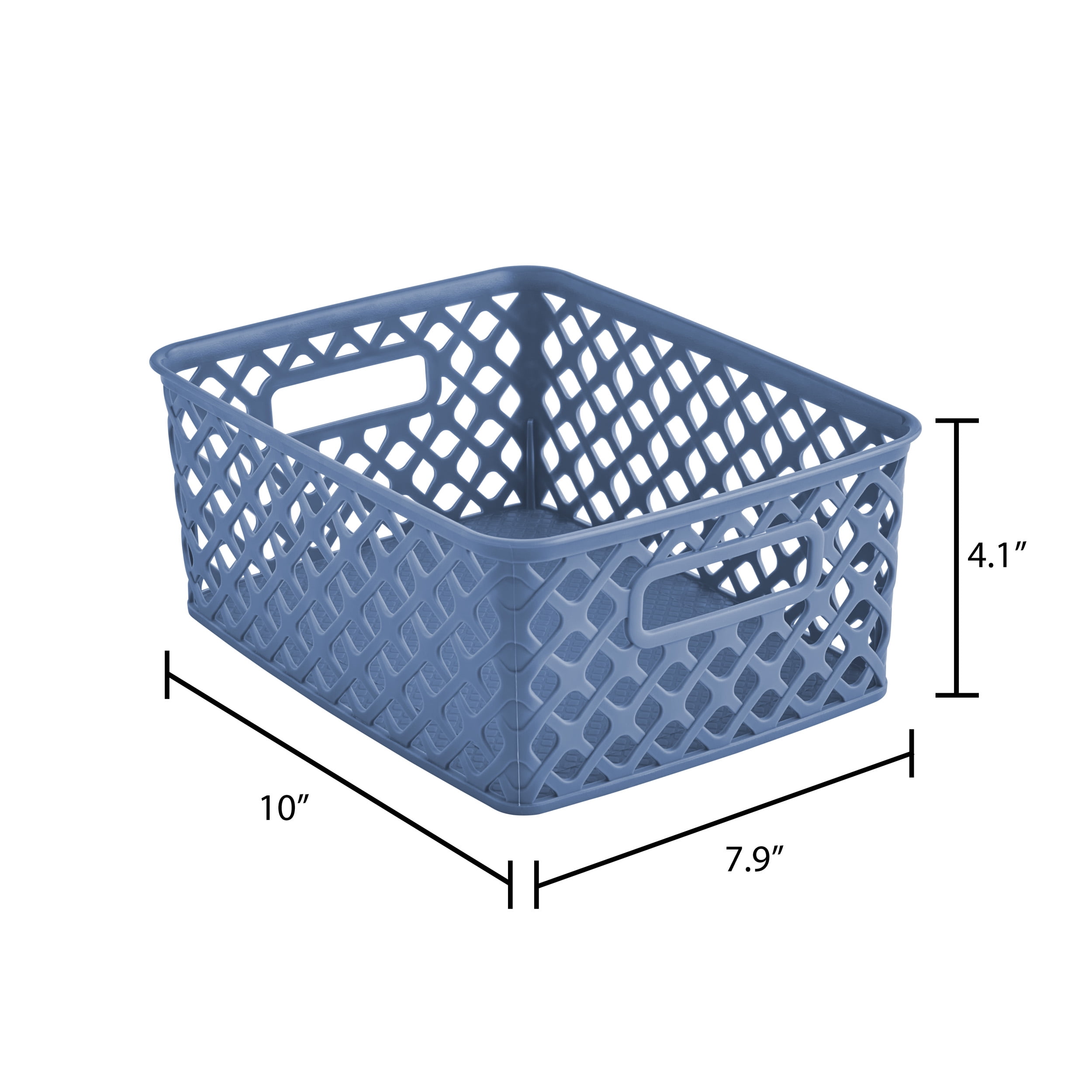 Mainstays Small Blue Decorative Plastic Storage Basket, 10 in x 8 in x 4 in