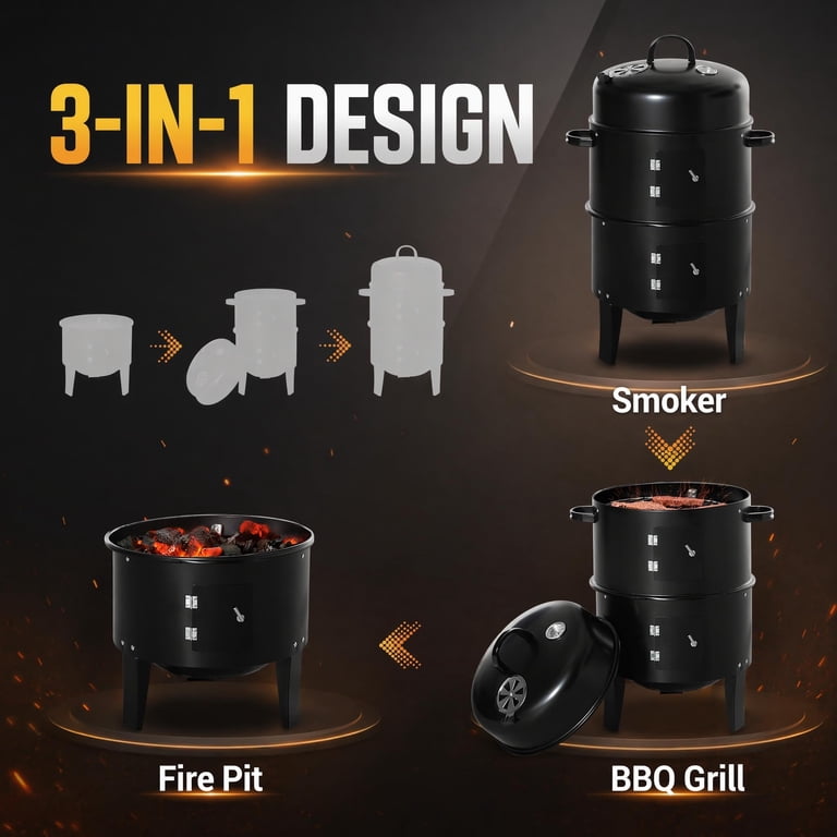 Outsunny 3-in-1 Charcoal Smoker Grill and Fire Pit photo 4