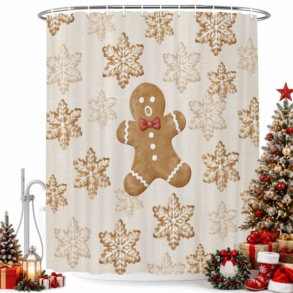 Christmas Gingerbread Man Snowflake Shower Curtain for Bathroom, Cartoon Style Waterproof Shower Curtains Washable Quick Dry with Hooks Bathtub Curtains 36x72IN