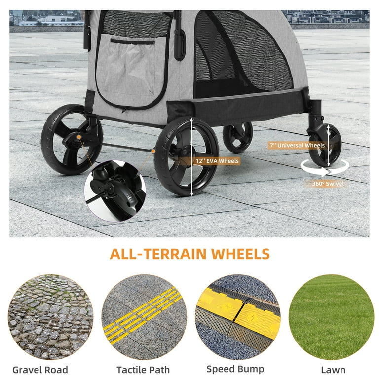 Uforic Foldable Dog Stroller 4 Wheel Pet Stroller with Dual Entry Adjustable Handle for Large Dogs Outdoor Adventure Pet Carrier Jogging Stroller Gray Walmart