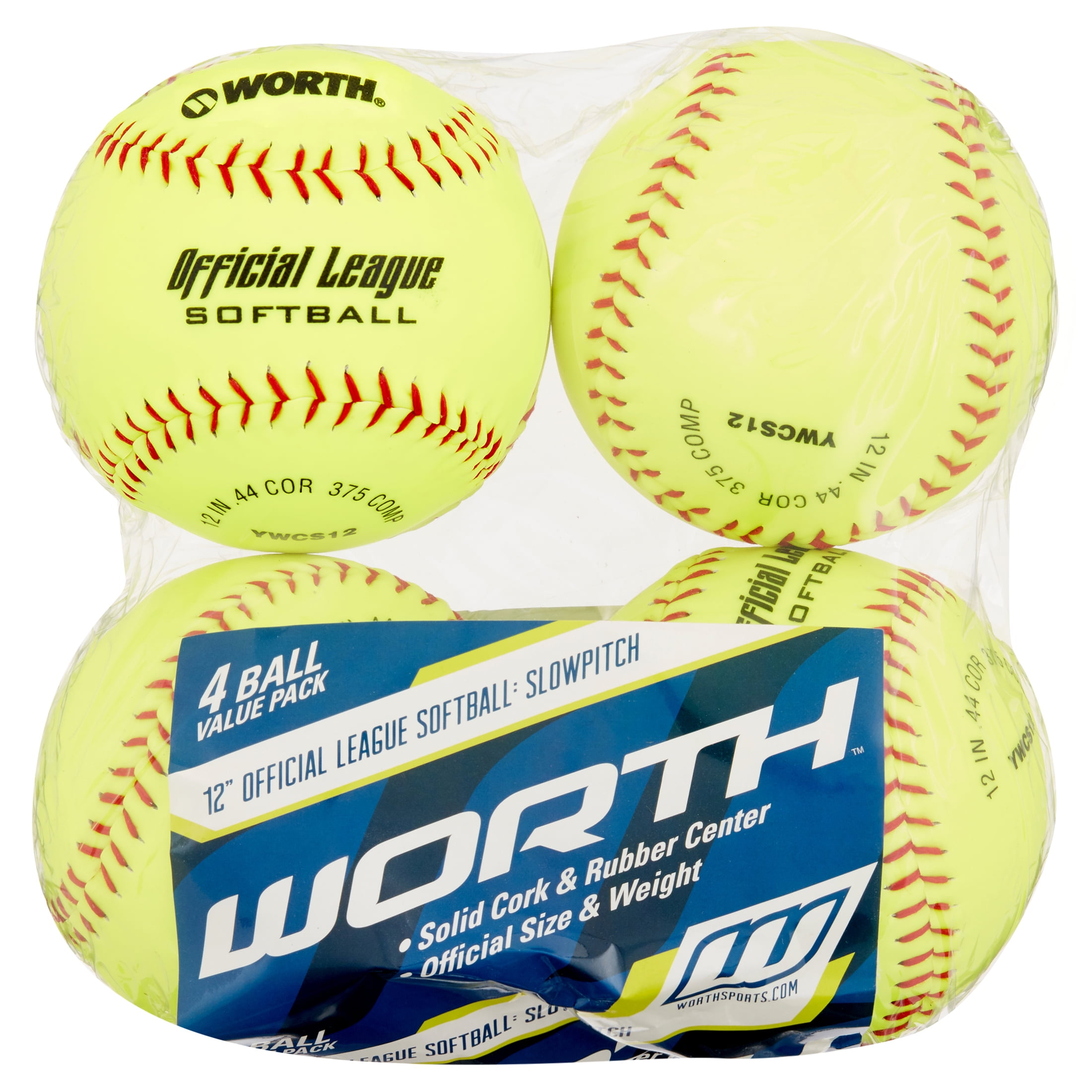 Worth WCS 12 Official League Softball White 4 Softballs for sale