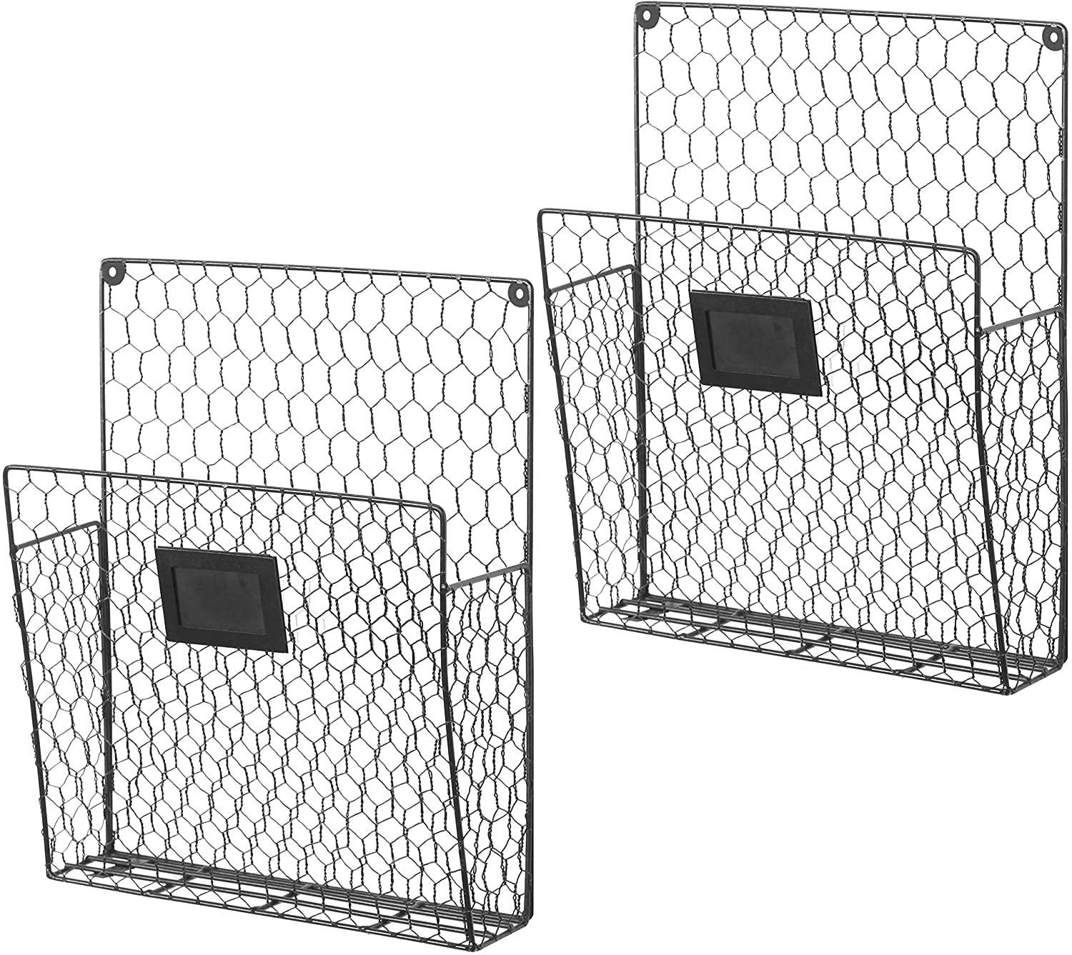MyGift 2 Piece Wall Mounted Chicken Wire Magazine Rack with Chalkboard