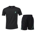 thumbnail image 3 of WILLBEST Camisa Corta de Manga Corta con Cuello En V y Solapa con Cremallera para Hombre, Pantalones Cortos de Cuerda Elástica, Traje Deportivo Informal de Dos Piezas, 3 of 4