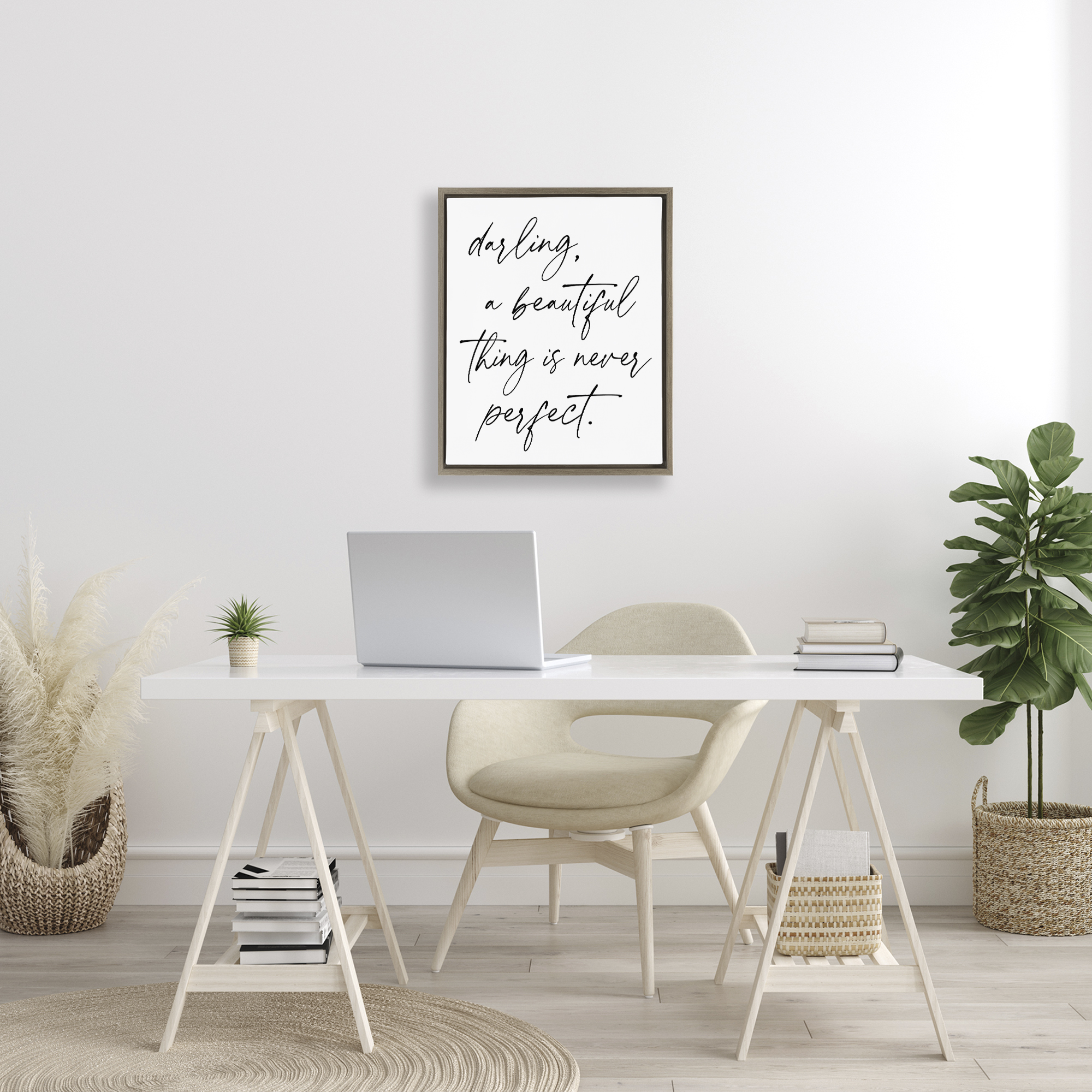 A Beautiful Thing Is Never Perfect Brown Framed Floater Canvas Wall Art, design by Lettered and Lined