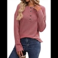 thumbnail image 2 of Suéter Tipo Túnica Informal de Larga con Cuello en V para Mujer, Estilo Henley, para Otoño, A , para el Trabajo Rosa L, 2 of 9