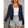 thumbnail image 4 of Women'S Long Sleeve V-Neck Knitted Cardigan Jacket Buttonless Knitted Shawl Sweater Navy Blue L, 4 of 8