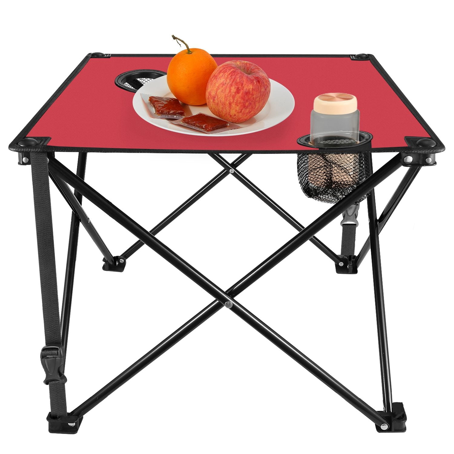 Foldable Camping Table Portable Picnic Table Lightweight Travel Desk with 2 Cup Holders Carrying Bag