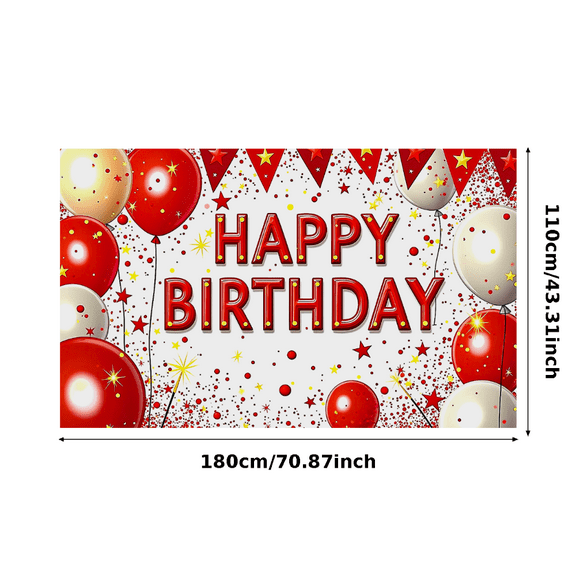 Red White Balloon Star Decorated Happy Birthday Banner Party Supplies Backdrop Decorations Photography Props Birthday Party Celebration Event Decor