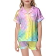 thumbnail image 2 of LIIPEE Summer Pajamas For Girls Cute Fish Scale Graphic Short Sleeve Flat Collar Blouse And Shorts Pajama Set 2 Piece Kids Casual Sleepwear,2-3 Years, 2 of 4