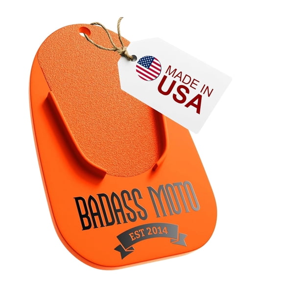 Badass Moto Motorcycle Kickstand Pad - Kickstand Plate - Kick Stand Puck - Motorbike Parking Coaster - Motor Cycle Stand Pad for Harley Davidson Accessories Motorcycle Gifts Kickstand Support Orange