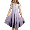 thumbnail image 1 of FYDUU Robes d'Été pour Filles Couleur Dégradée Col Rond Manches Volantées à Étages Ligne A Décontractée Robe Soleil Fête Robe Midi Enfants Tenue Quotidienne 12-13 Ans, 1 of 5