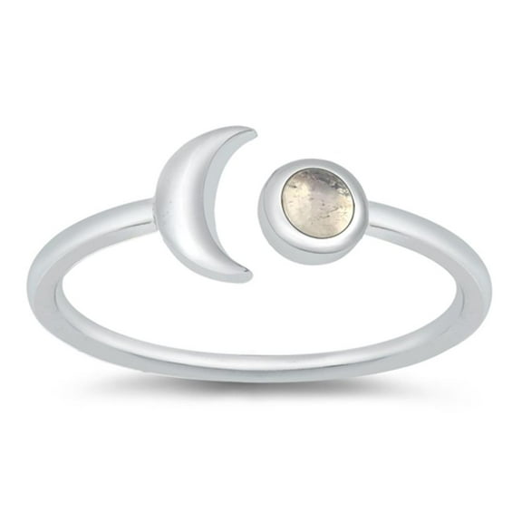 Moonstone Adjustable Moon Ring 925 Sterling Silver Band White Cubic Zirconia Jewelry Female Size 5