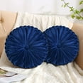 thumbnail image 3 of HIG Set of 2 Pumpkin Pleated Round Throw Pillows, Soft Velvet, Navy, 14.5" Diameter, 3 of 7