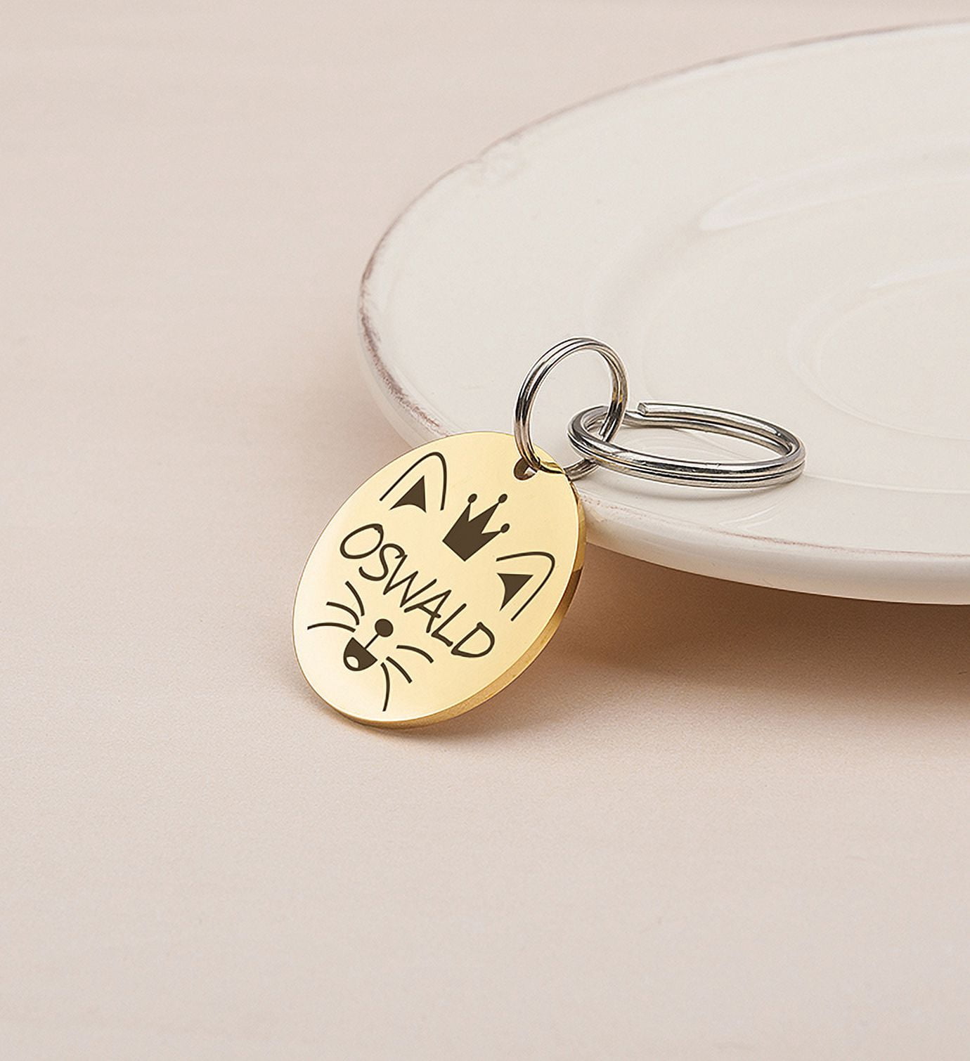 Anavia Metal Stainless Steel Round Name - Animal Face Birthday Holiday Christmas Engraved Dog Cat ID Tag, Gold