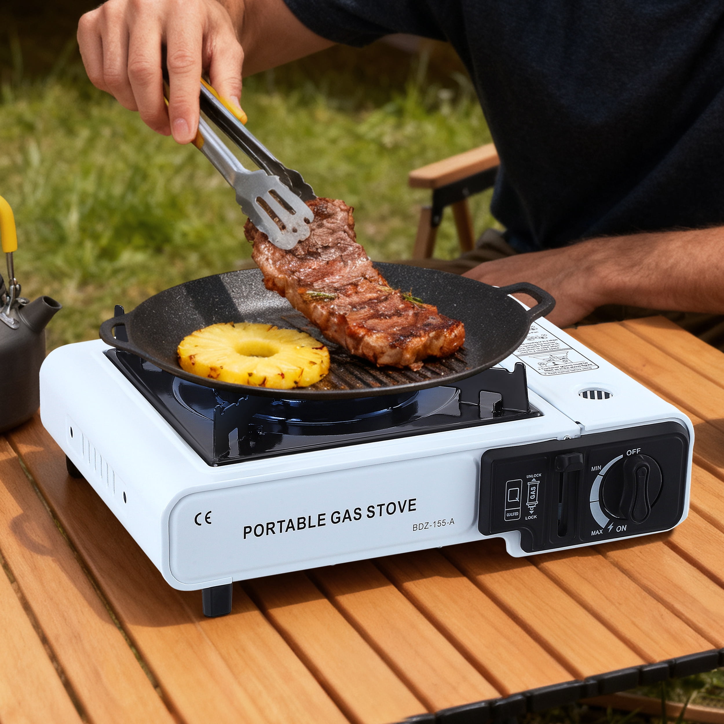 AMTPM Portable Camping Stove Portable Cass Fondue Field Barbecue Home Gas Stove Dual Purpose Gas Stove