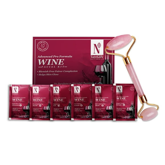 Nutriglow Natural's Advanced Pro Formula Wine Facial Cleanup Kit for Glowing Skin Blemish Free, Remove Blackheads, Fairer Complexion 60gm with Jade Roller