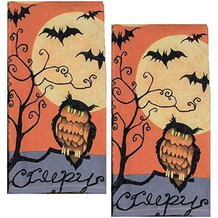 

Kay Dee Halloween Creepy Owls Terry Towels Set Of 2 Owl With Bats & Full Moon Halloween Kitchen Towels Dishtowel Set