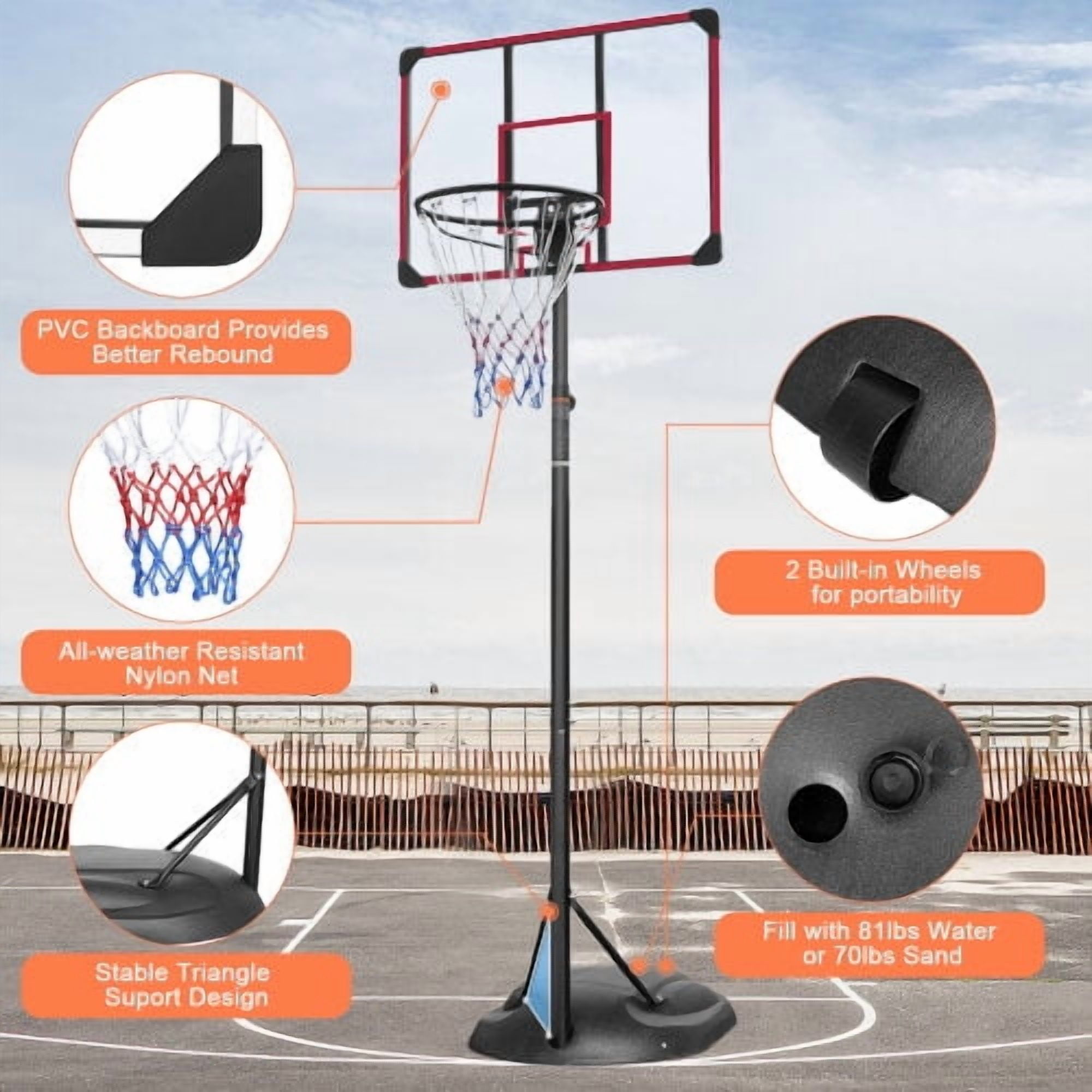 Basketball Hoop Portable Basketball Hoop Adjustable 7.5ft - 9.2ft with 32 Inch Backboard for Youth Adults Indoor Outdoor Basketball Goal Red,Basketball Goal
