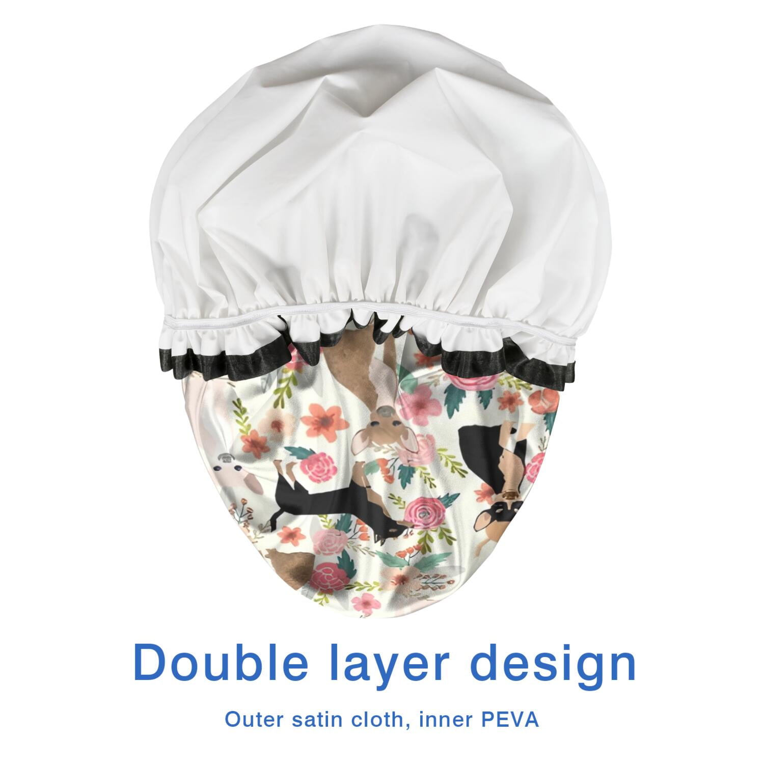 Shower Caps,Chihuahua and Pioneer Flower Waterproof Shower Cap for Women 4 Pieces,Double Reusable Hair Cover for Shower PEVA Elastic Stretch Hem