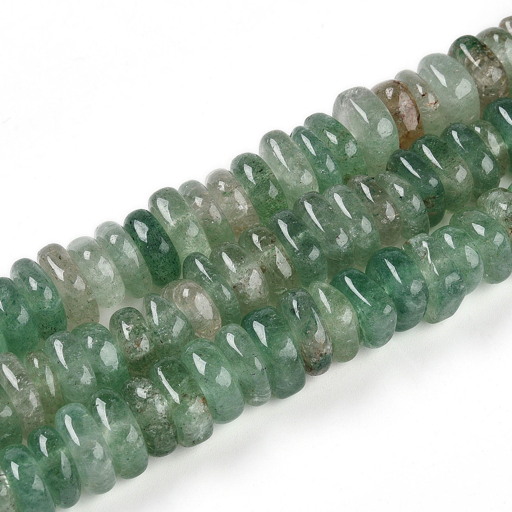 Natural Green Strawberry Quartz Beads Strands 9~13.5x8~12x3~6.5mm Hole: 1.2mm 86~91pcs/strand 14.96~15.55''(38~39.5cm)