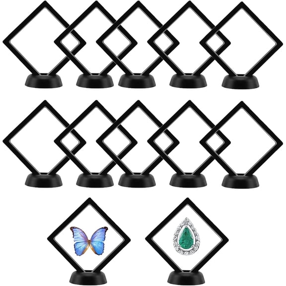 10pcs 3D Floating Coin Display Stand Frame Holder Box Case Black with Stand Suspension Frame for exhibiting Medals Coins Stamps Medallions Jewelry