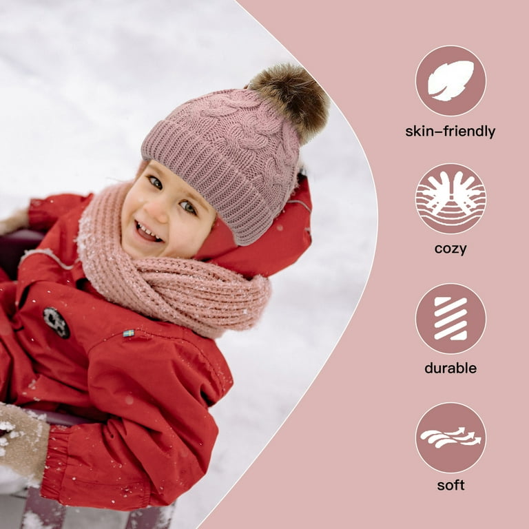 Tisoloow Baby Winter Hat Knit Warm Pom Pom Baby Beanie Hat Infant Newborn Baby Hats Beanies for Boys Girls White 2 8 Years Infant Unisex Size One