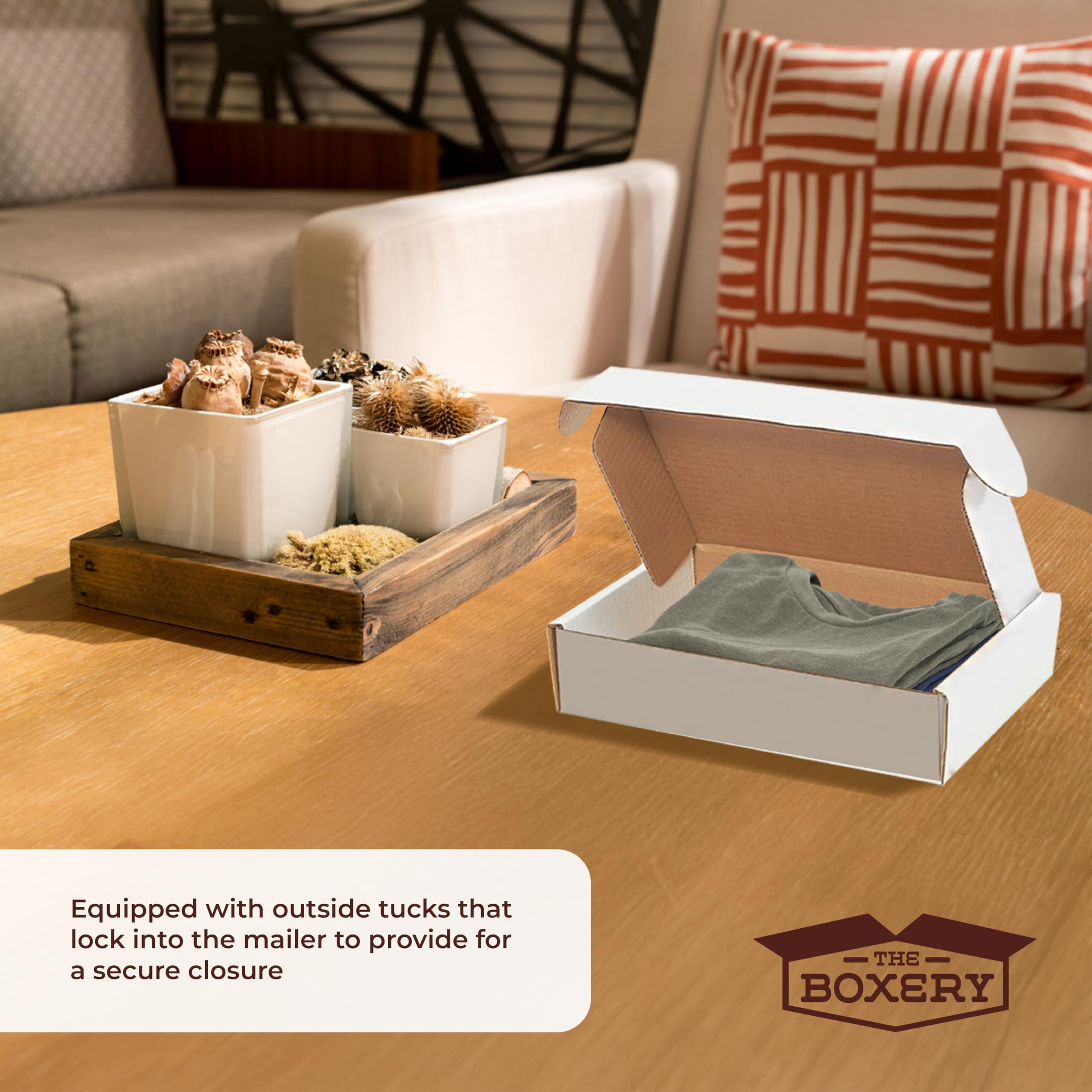 The Boxery 6 1/2 x 5 x 3 Inch-50-Pack, White Corrugated Shipping Box Mailers, Sturdy Shipping Boxes, Professional Packaging for Small Business Mailing, Gift Packing, Ship Flat