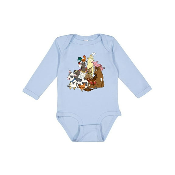 Inktastic Happy Farm Animals Boys or Girls Long Sleeve Baby Bodysuit