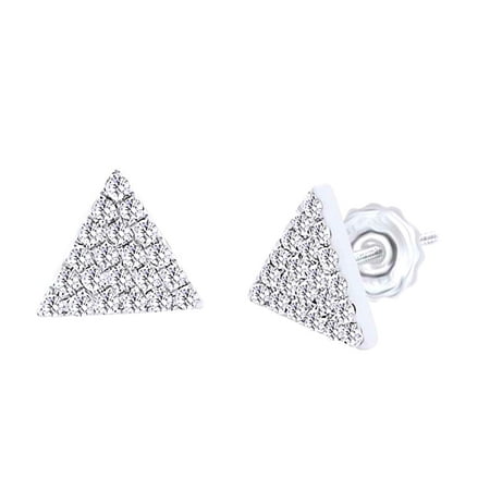 Solid Triangle Earrings - 0.12 Cttw Round Cut White Diamond Triangle Stud Earrings In 10K Solid White Gold