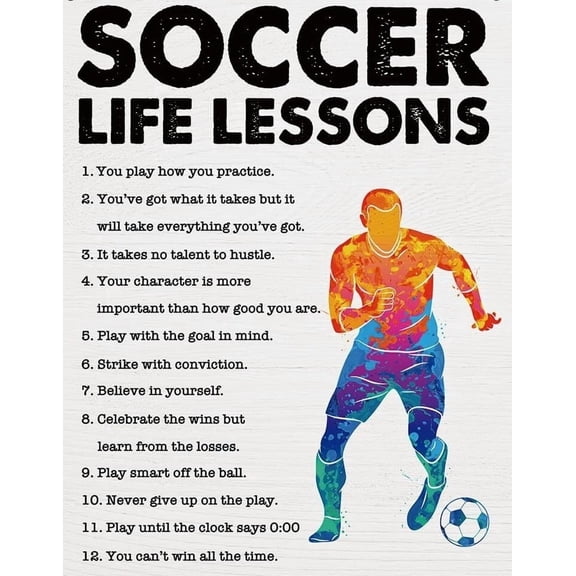 Soccer Life Lessons Inspirational Soccer Wall Decor Art, Motivational Soccer Quotes Wall Art Decor Signs for Home Office Bedroom Decoration, Senior Team Gifts poster
