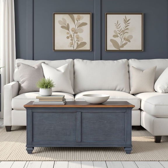 Bridgevine Home Americana Coastal Rubberwood Lift-Top Coffee Table, Corduroy Blue Finish