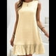 thumbnail image 4 of Vestido Corto Informal de Verano con Cuello Redondo y Volantes para Mujer, Sin Mangas y con Dobladillo Fruncido. Albaricoque M, 4 of 8