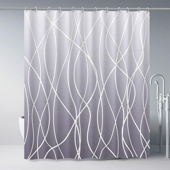 Ombre Purple Shower Curtain for Bathroom with Hooks,White Shower Curtain Set,Stripe Bath Curtains Decorative Shower Curtains Water Repellent Washable, 72x72