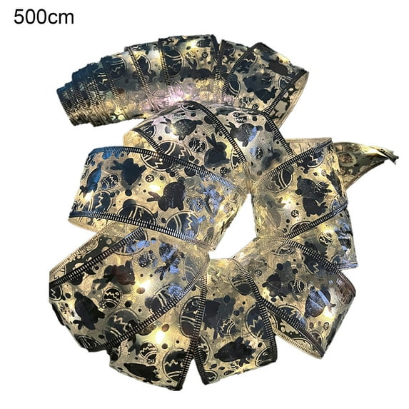 1 Set Easter Style Ribbon Lights Gold LED Lights Double Layer Copper Wire Ribbon Bows Fairy Strings Lights for Weddings New Year Christmas Tree Decorations