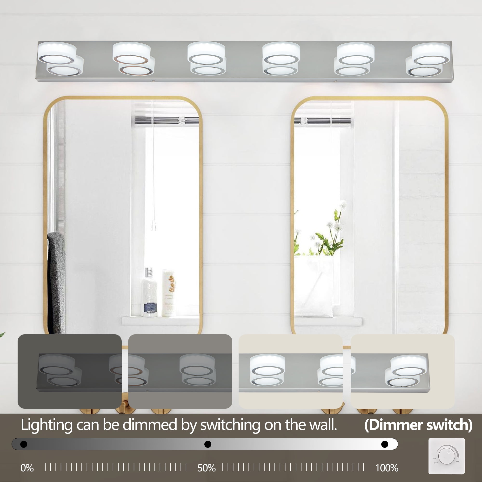 Jopath 45" 6-Light Bathroom Vanity Light, Modern Dimmable LED Round Acrylic Wall Mount Lighting Fixture for Bathroom Vanity Mirror Chrome