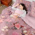 thumbnail image 4 of Feelyou Pink Rose Floral Bedding Comforter Set 7pcs, Vintage Bohemian Cherry Blossoms Queen Bedding Sets, Teens Kids Girls Women Reversible Queen Sheet Sets, Super Cozy Room Decor, 4 of 8