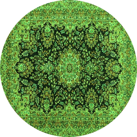 Ahgly Company Indoor Round Medallion Green Traditional Area Rugs, 7' Round