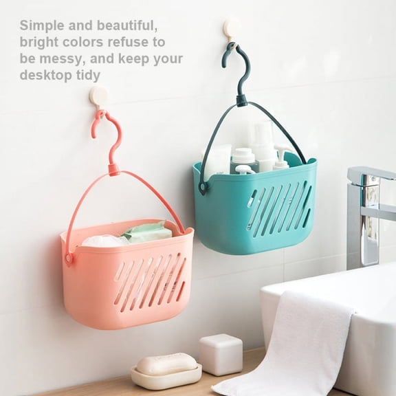 SeekLGT Hanging Shower Caddy Basket ,Green Portable Bathroom Organizer Tote with Hooks for Dormitory Pantry Cleaning Supplies and Garden Tools