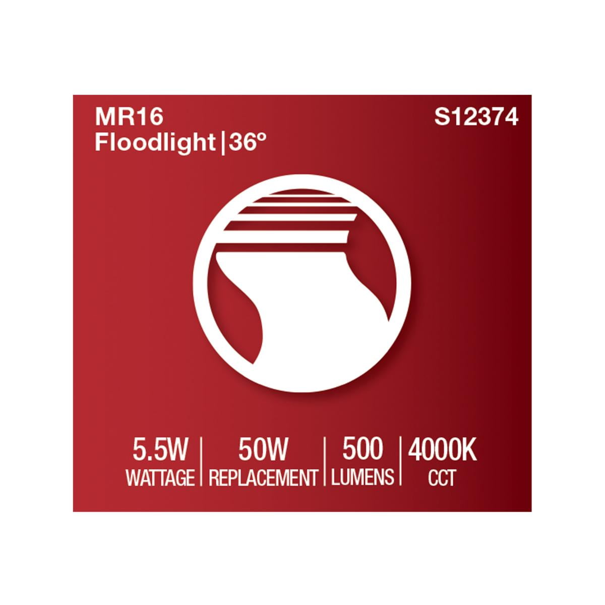 Satco S12374 MR16 LED Flood Light Bulbs 120V 5.5W 4000K GU10 Base Dimmable (12 Pack)