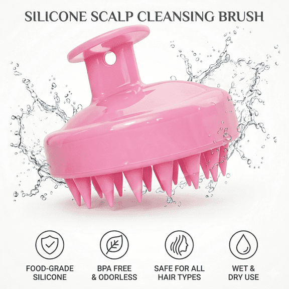Scalp massage shampoo brush, soft silicone bristles, wet and dry use, dandruff removal, ergonomic handle, unisex, suitable for all hair types – single pack