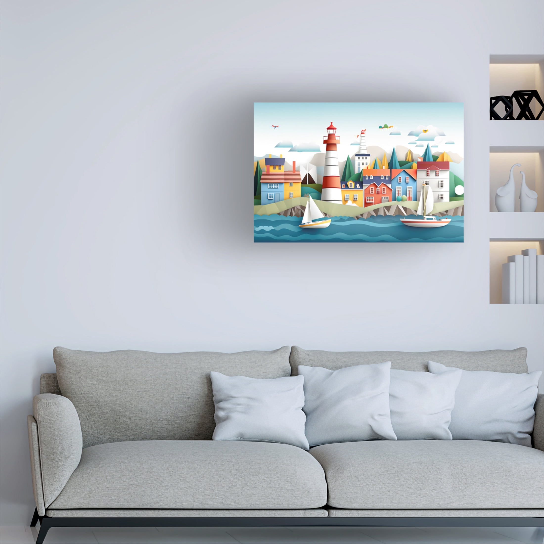 Canvas Wall Art - Ray Heere 'Paper Art Coastal Scene 13' Wall Art for Living Room, Bedroom, or Office Décor by Trademark Fine Art - 24 x 16 Inches