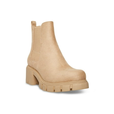 

MADDEN GIRL Womens Sand Beige 1 Platform Padded Back Pull-Tab Lug Sole Goring Tessa Round Toe Block Heel Chelsea 9.5 M