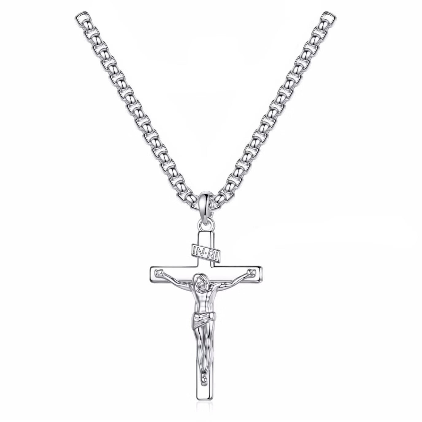 TINGN Sterling Silver Cross Necklace for Men Jesus Cross Necklace