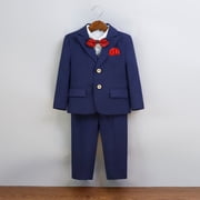 Boys Formal Suit 6 Piece Set Slim Fit Kids Tuxedo Suits for Wedding Teen Toddler Boy Dress Suit Outfit Navy 13-14 Years