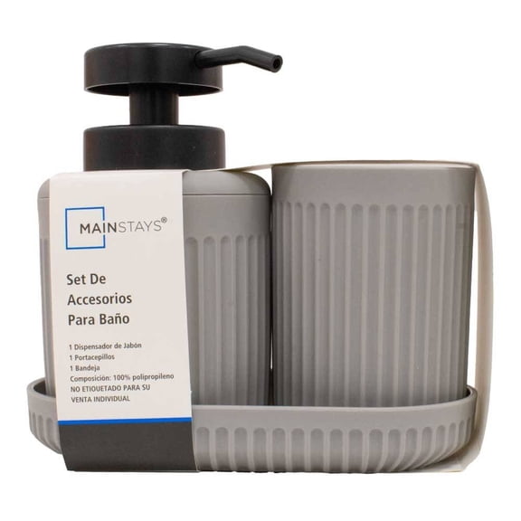 Set de Accesorios Mainstays para baño de Plástico Gris 3 Piezas