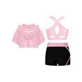 thumbnail image 2 of Haitryli Kids Girls Sports Dance Outfits Short Sleeve Crop Hoodie Tank Tops with Shorts 3 Piece Set A Pink 14, 2 of 5